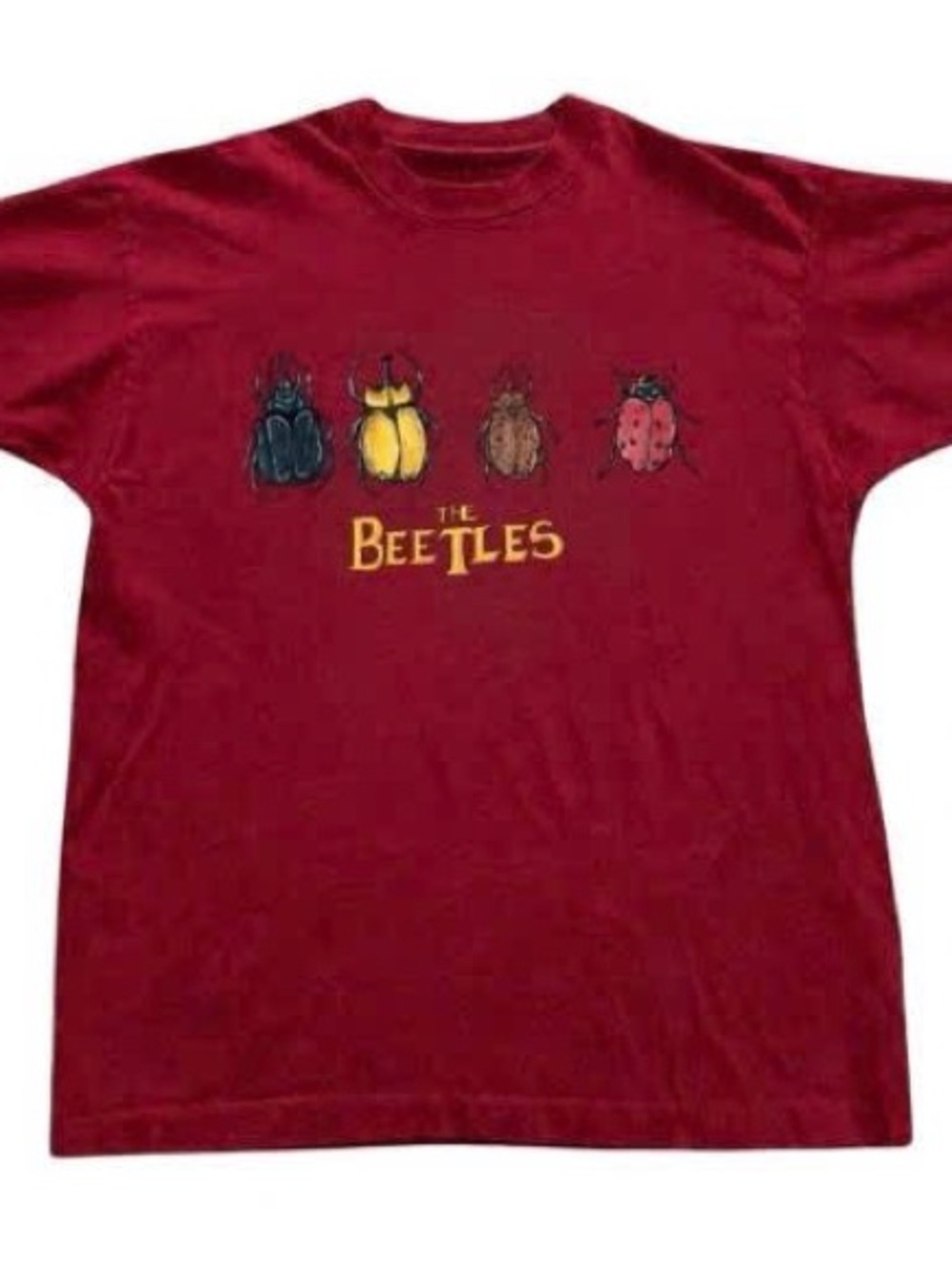 The Beatles Burgundy Graphic Tee with Colorful Beetles